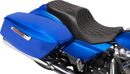 DRAG SPECIALTIES SEATS Forward Position Freedom Seat - Vinyl - Silver Double Diamond Stitch - FLH/FLT '23-'25 4715C