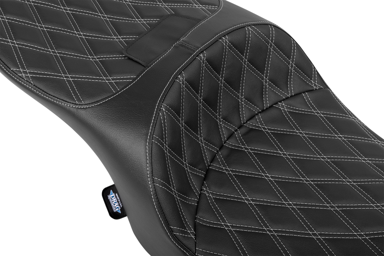 DRAG SPECIALTIES SEATS Forward Position Freedom Seat - Vinyl - Silver Double Diamond Stitch - FLH/FLT '23-'25 4715C