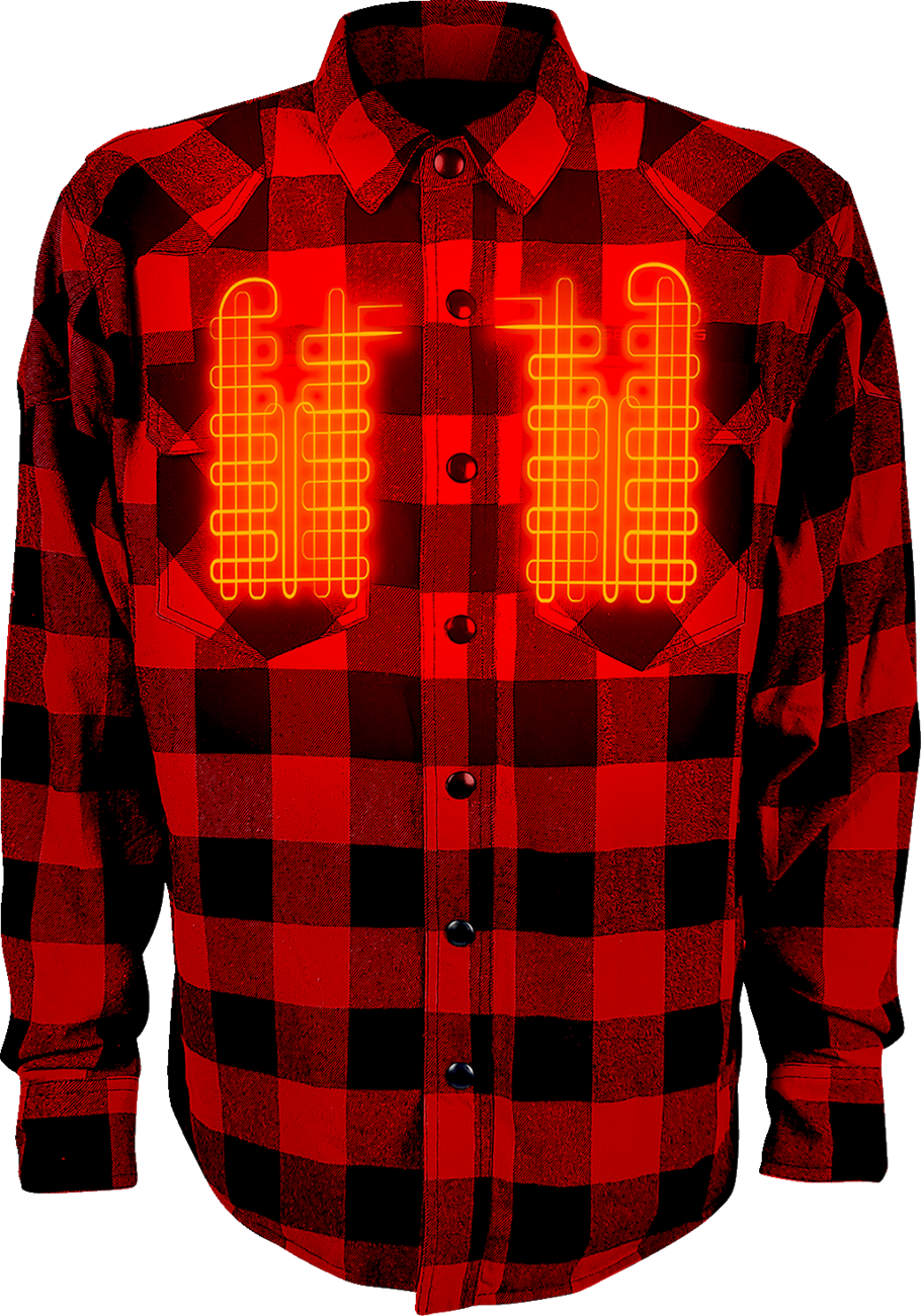 GERBING HEATED CLOTHING 7 V Battery Heated Flannel Shirt - Red/Black - Large GER7VFS-RB-L