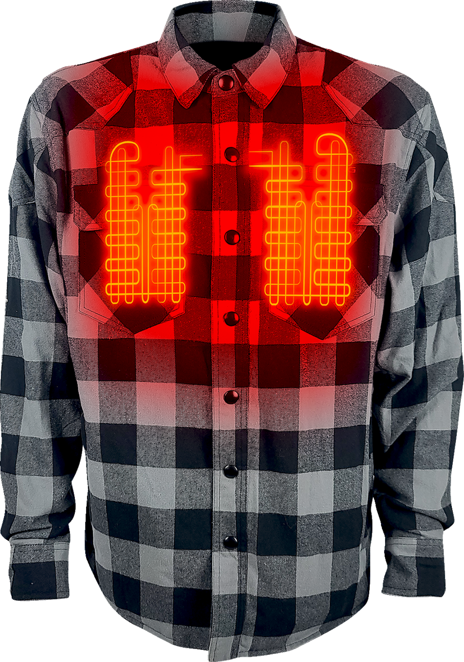 GERBING HEATED CLOTHING 7 V Battery Heated Flannel Shirt - Gray/Black - 2XL GER7VFS-BG-XXL