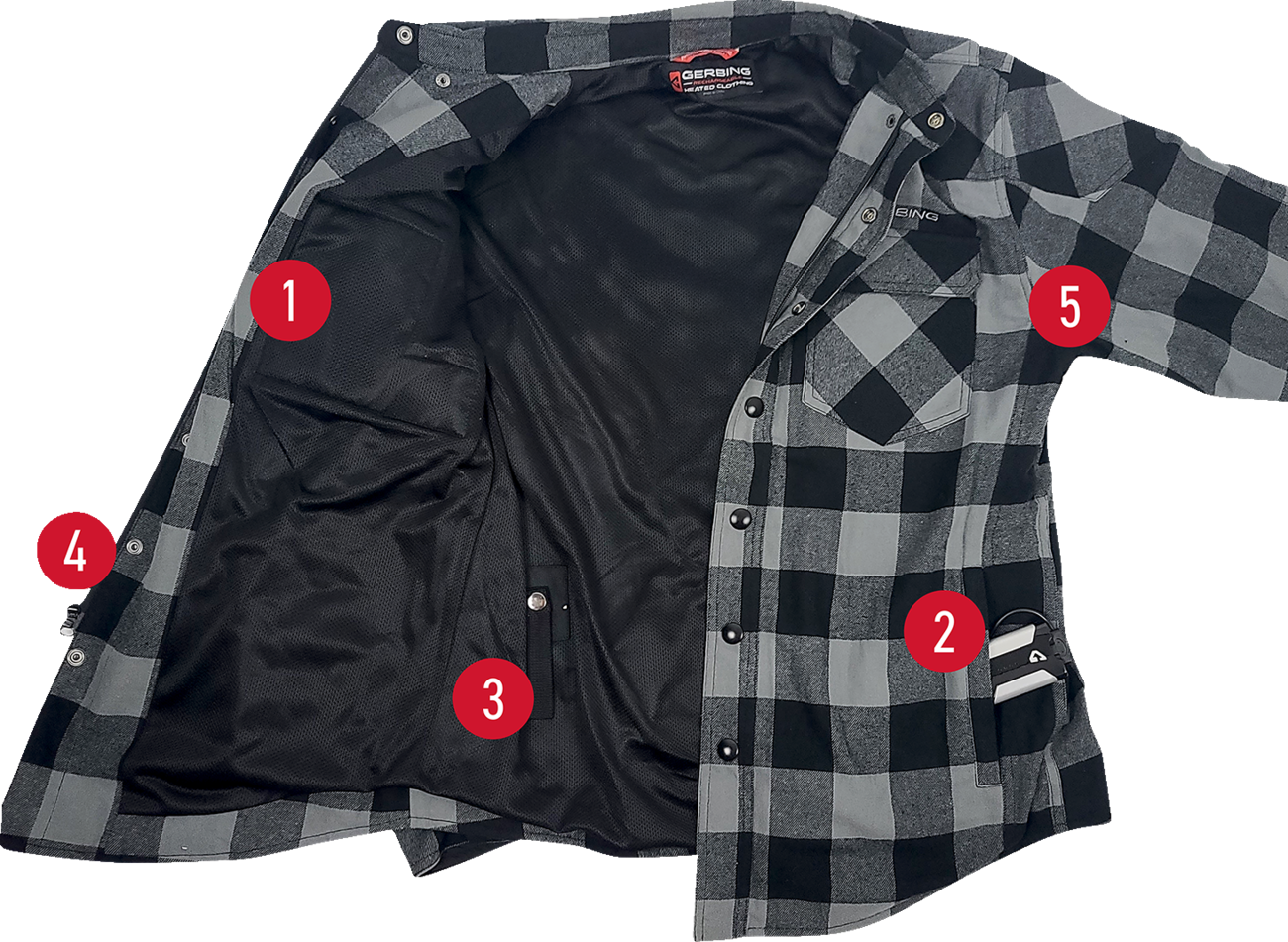 GERBING HEATED CLOTHING 7 V Battery Heated Flannel Shirt - Gray/Black - XL GER7VFS-BG-XL