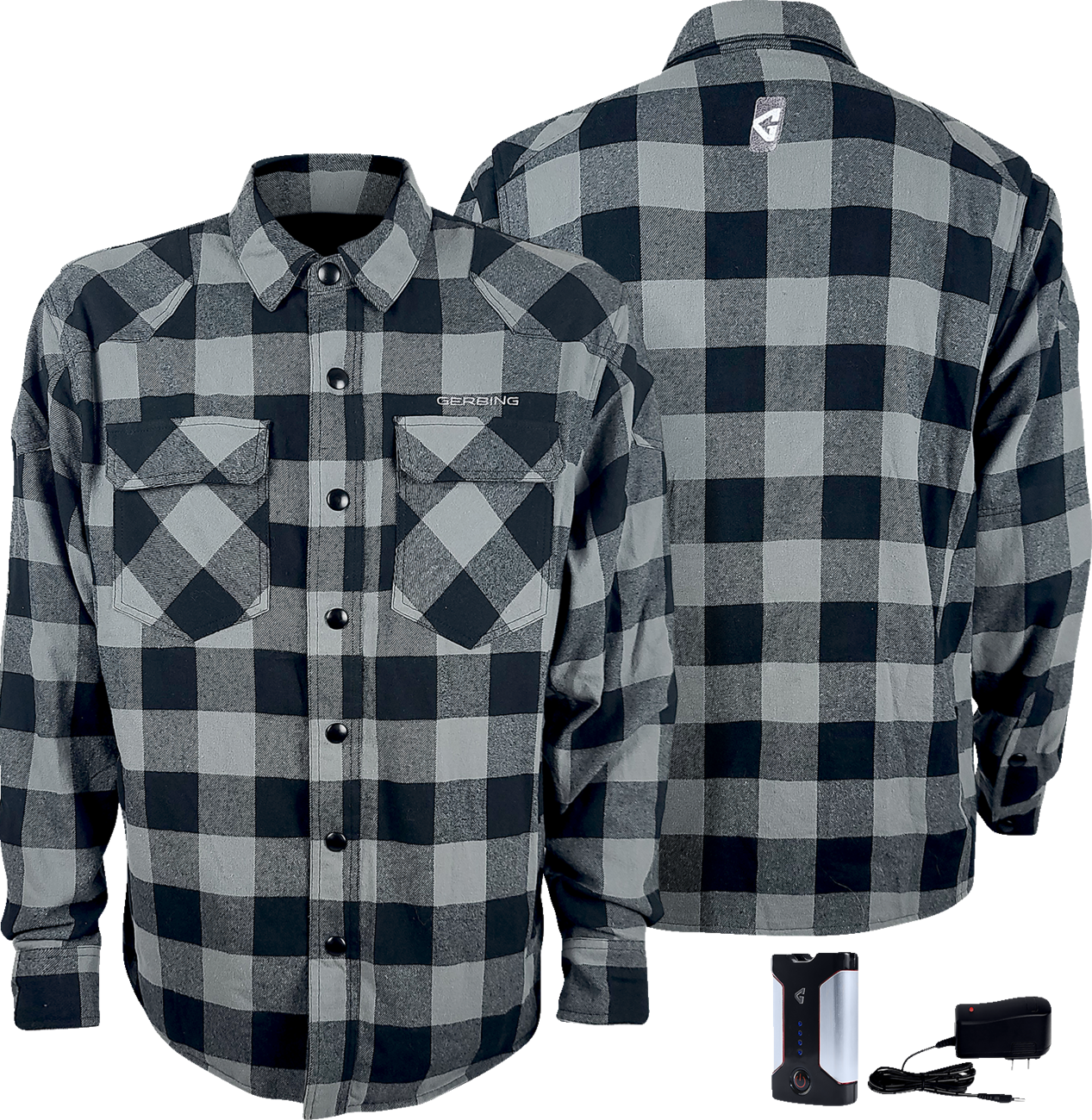 GERBING HEATED CLOTHING 7 V Battery Heated Flannel Shirt - Gray/Black - XL GER7VFS-BG-XL