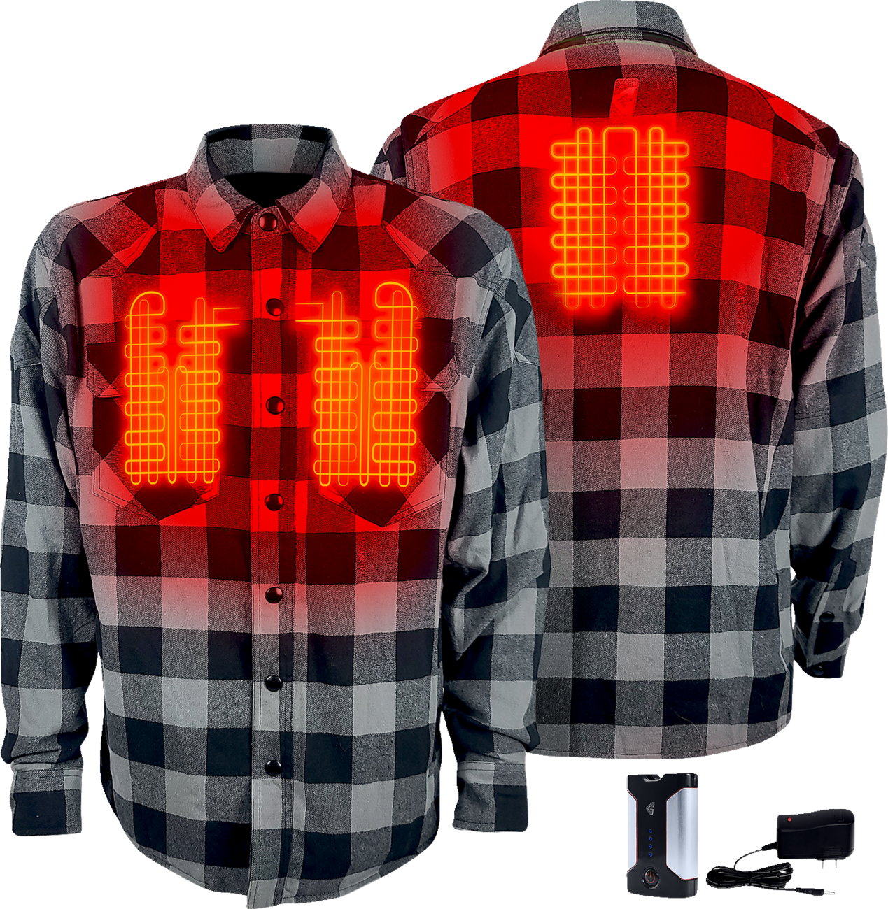 GERBING HEATED CLOTHING 7 V Battery Heated Flannel Shirt - Gray/Black - XL GER7VFS-BG-XL