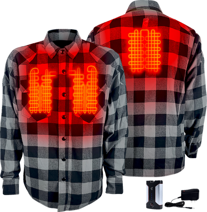 GERBING HEATED CLOTHING 7 V Battery Heated Flannel Shirt - Gray/Black - XL GER7VFS-BG-XL