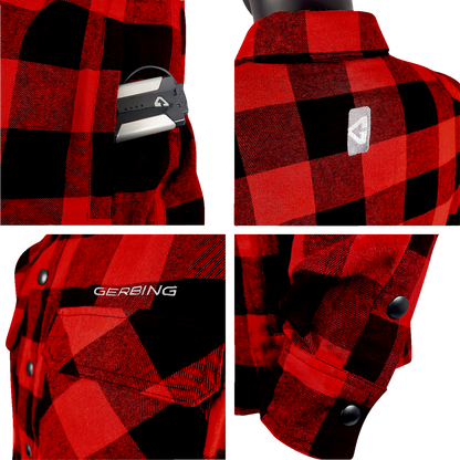 GERBING HEATED CLOTHING 7 V Battery Heated Flannel Shirt - Red/Black - Small GER7VFS-RB-S