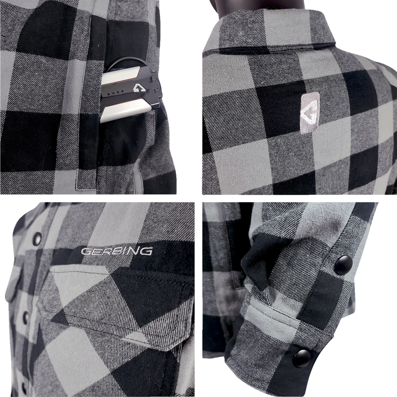 GERBING HEATED CLOTHING 7 V Battery Heated Flannel Shirt - Gray/Black - Large GER7VFS-BG-L