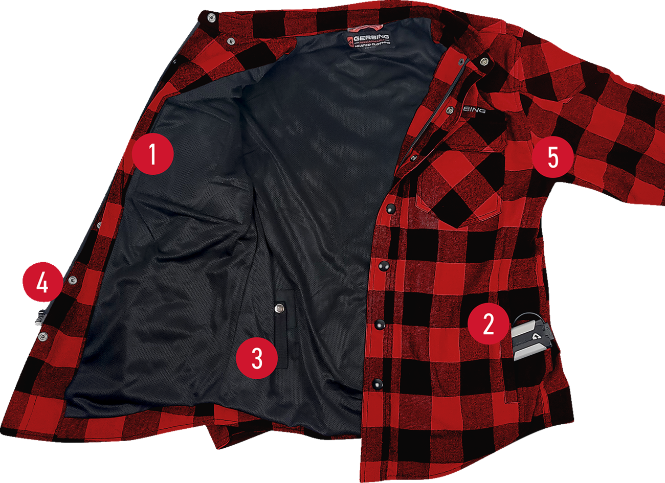 GERBING HEATED CLOTHING 7 V Battery Heated Flannel Shirt - Red/Black - 2XL GER7VFS-RB-XXL
