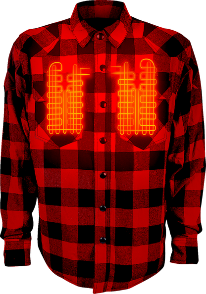 GERBING HEATED CLOTHING 7 V Battery Heated Flannel Shirt - Red/Black - Medium GER7VFS-RB-M