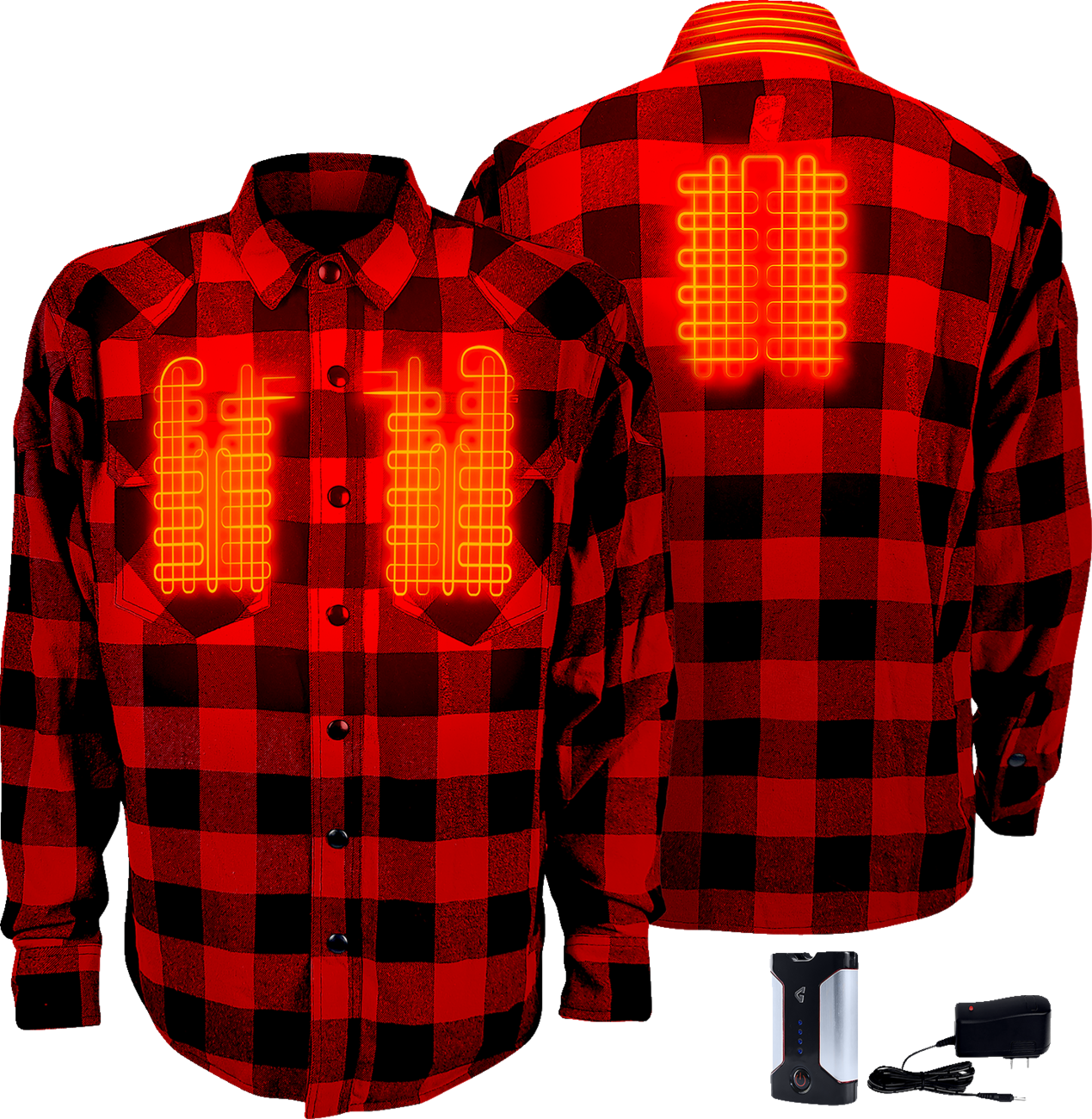 GERBING HEATED CLOTHING 7 V Battery Heated Flannel Shirt - Red/Black - XL GER7VFS-RB-XL