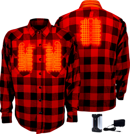 GERBING HEATED CLOTHING 7 V Battery Heated Flannel Shirt - Red/Black - XL GER7VFS-RB-XL
