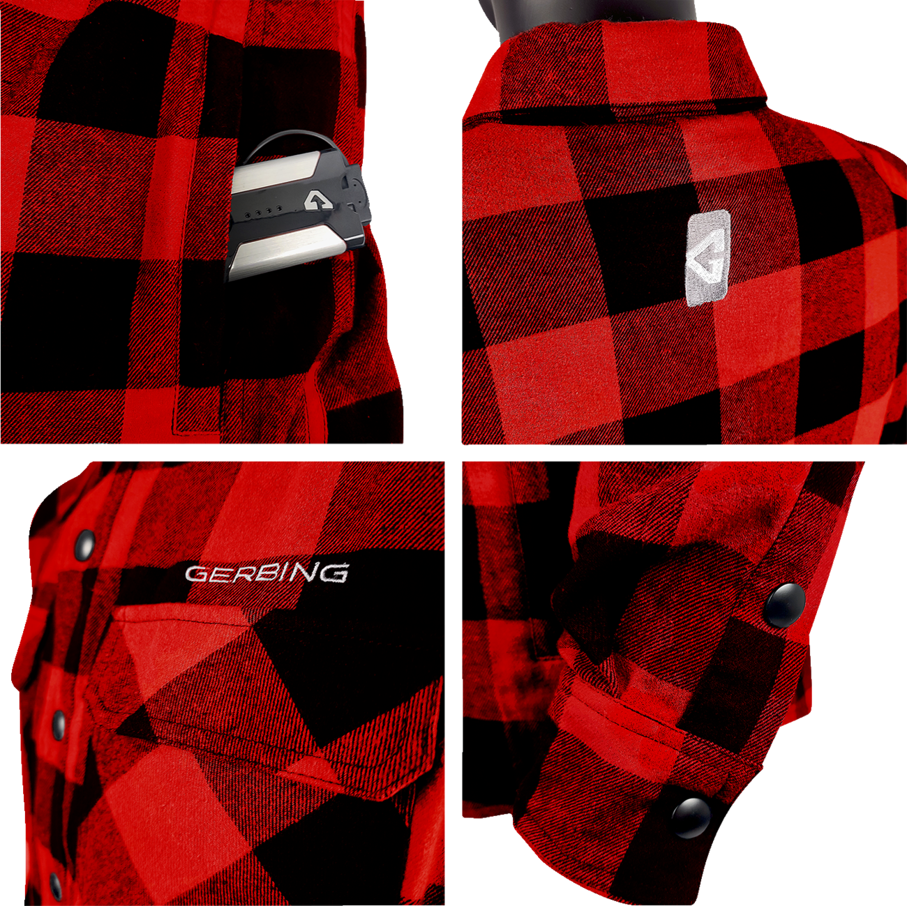 GERBING HEATED CLOTHING 7 V Battery Heated Flannel Shirt - Red/Black - XL GER7VFS-RB-XL