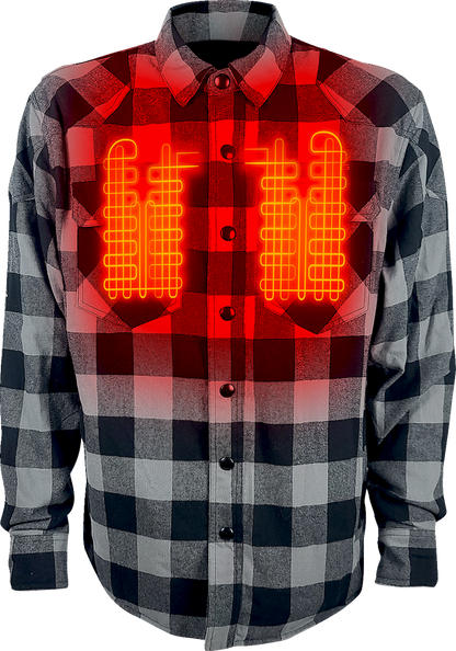 GERBING HEATED CLOTHING 7 V Battery Heated Flannel Shirt - Gray/Black - Small GER7VFS-BG-S