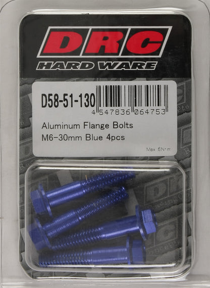Aluminum Flange Bolts Blue M6x30mm 4/Pk