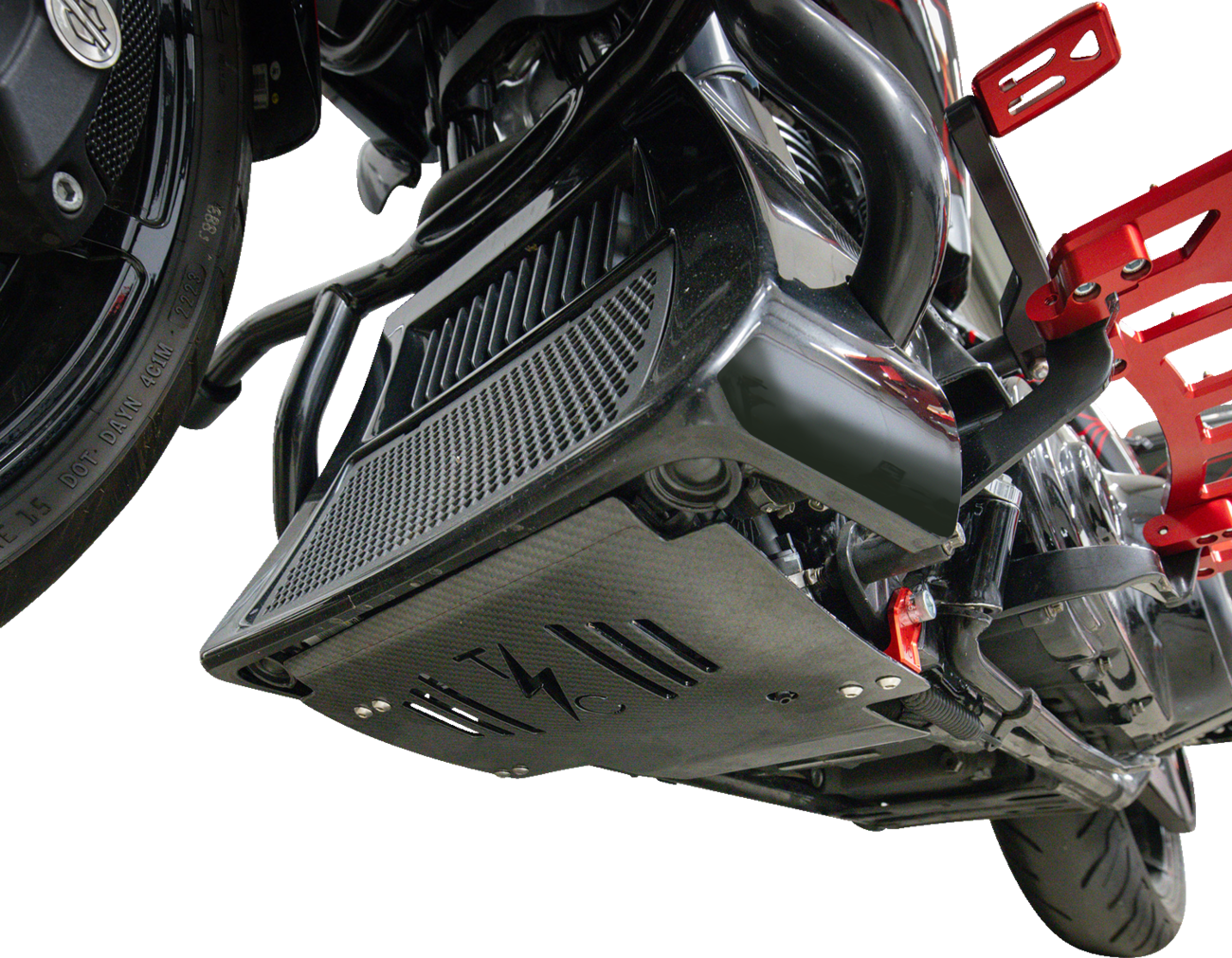 THRASHIN SUPPLY CO. Skid Plate - Carbon Fiber/Gloss - With Red Brackets - FLHX/FLTRX TSC-3034-2