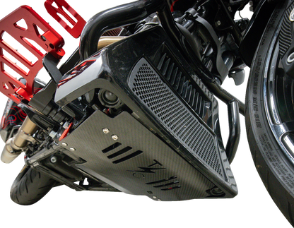 THRASHIN SUPPLY CO. Skid Plate - Carbon Fiber/Gloss - With Red Brackets - FLHX/FLTRX TSC-3034-2