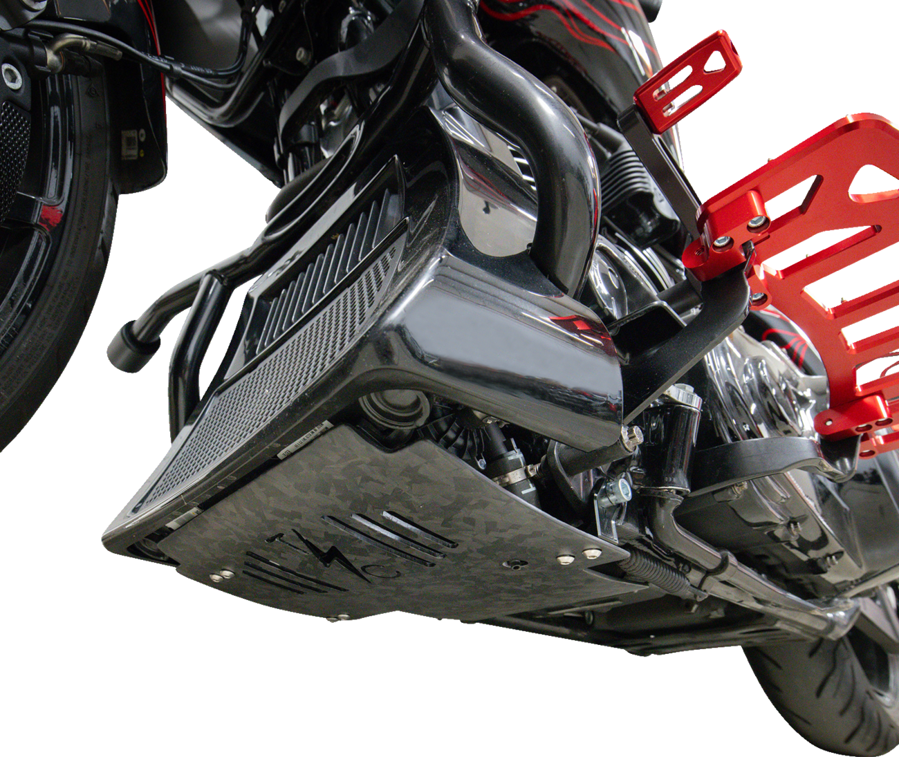 THRASHIN SUPPLY CO. Skid Plate - Carbon Fiber/Forged - With Black Brackets - FLHX/FLTRX TSC-3035-1