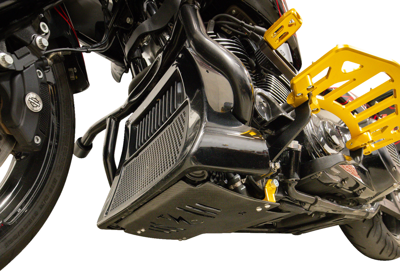 THRASHIN SUPPLY CO. Skid Plate - Carbon Fiber/Gloss - With Gold Brackets - FLHX/FLTRX TSC-3034-5