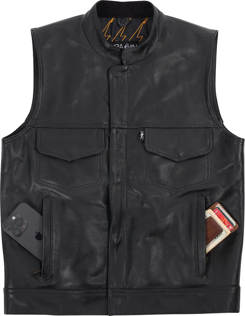 THRASHIN SUPPLY CO. Mulholland Leather Riding Vest - Black - XL TMJ-14-11
