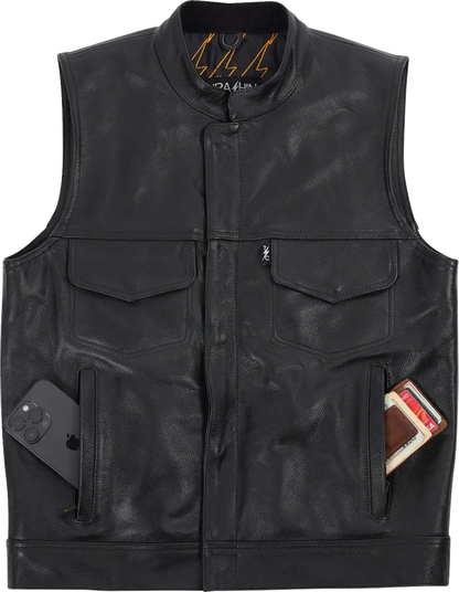 THRASHIN SUPPLY CO. Mulholland Leather Riding Vest - Black - XL TMJ-14-11