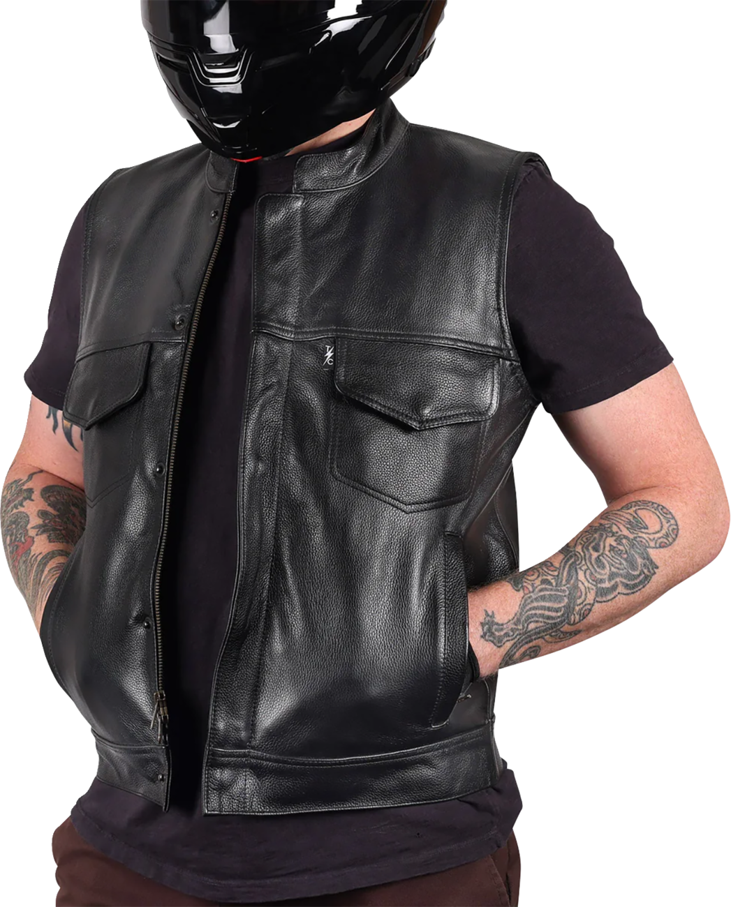 THRASHIN SUPPLY CO. Mulholland Leather Riding Vest - Black - XL TMJ-14-11