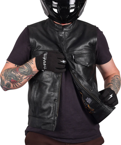 THRASHIN SUPPLY CO. Mulholland Leather Riding Vest - Black - 2XL TMJ-14-12