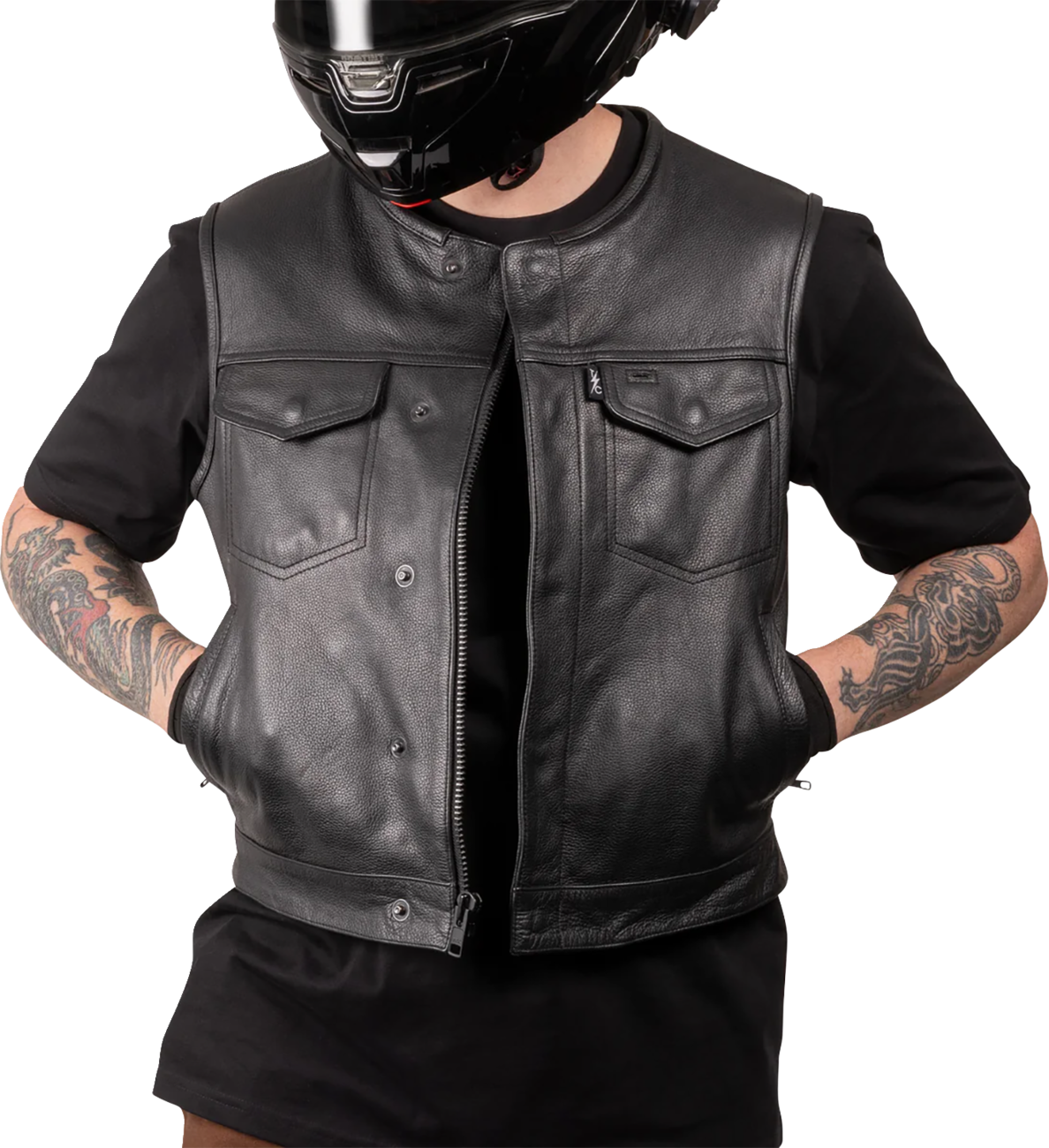 THRASHIN SUPPLY CO. Encinal Leather Shorty Riding Vest - Black - XL TMJ-17-11