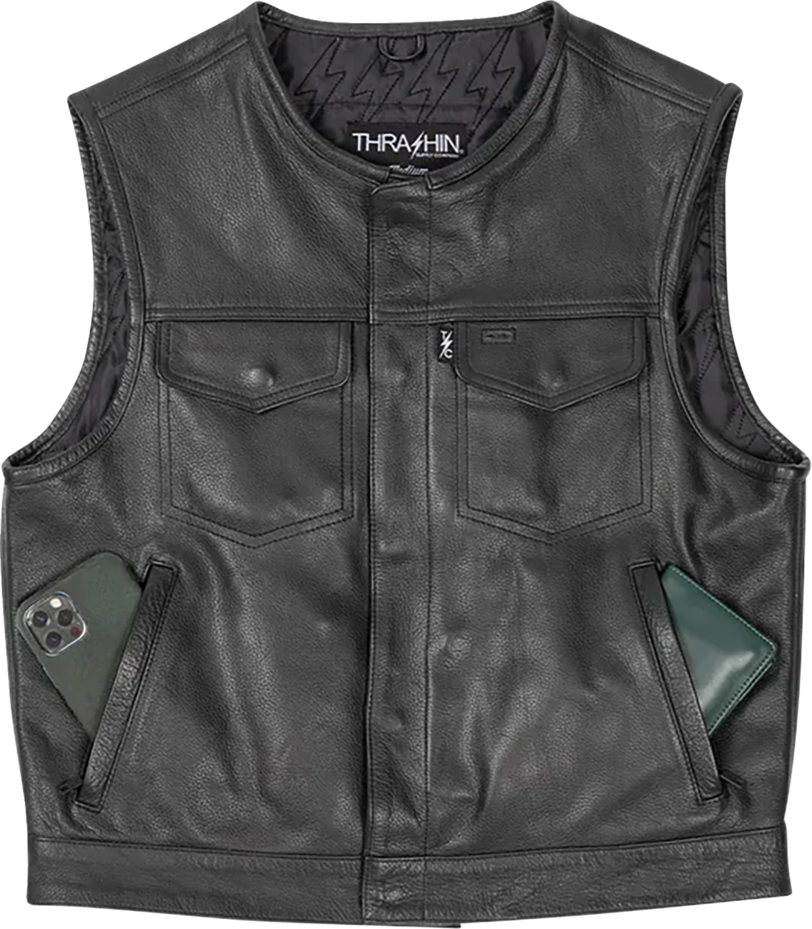 THRASHIN SUPPLY CO. Encinal Leather Shorty Riding Vest - Black - 2XL TMJ-17-12