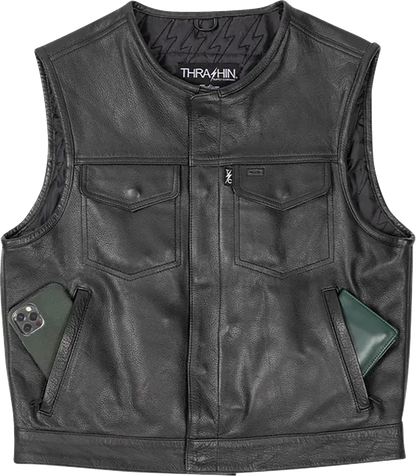 THRASHIN SUPPLY CO. Encinal Leather Shorty Riding Vest - Black - 3XL TMJ-17-13