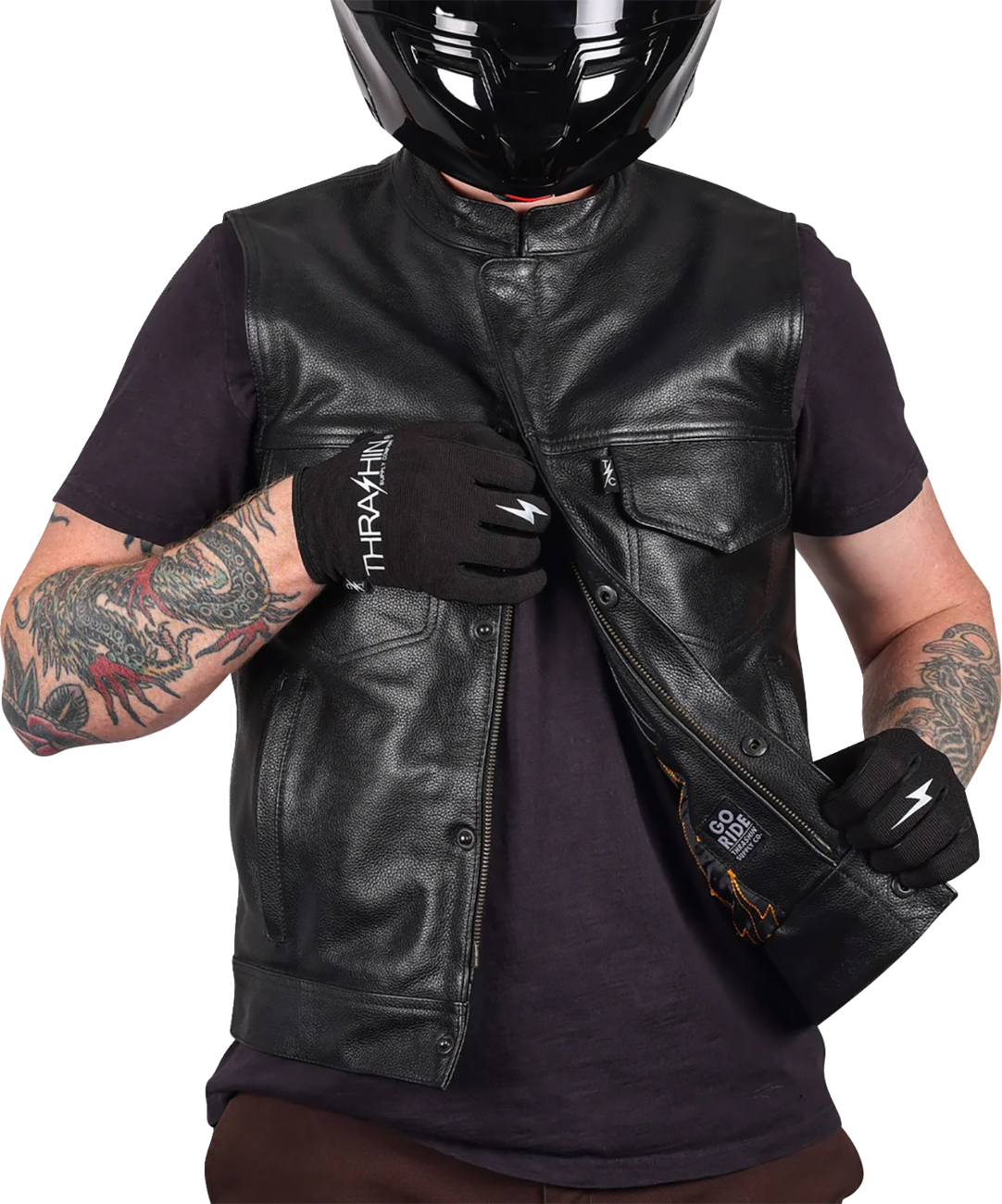 THRASHIN SUPPLY CO. Mulholland Leather Riding Vest - Black - 3XL TMJ-14-13