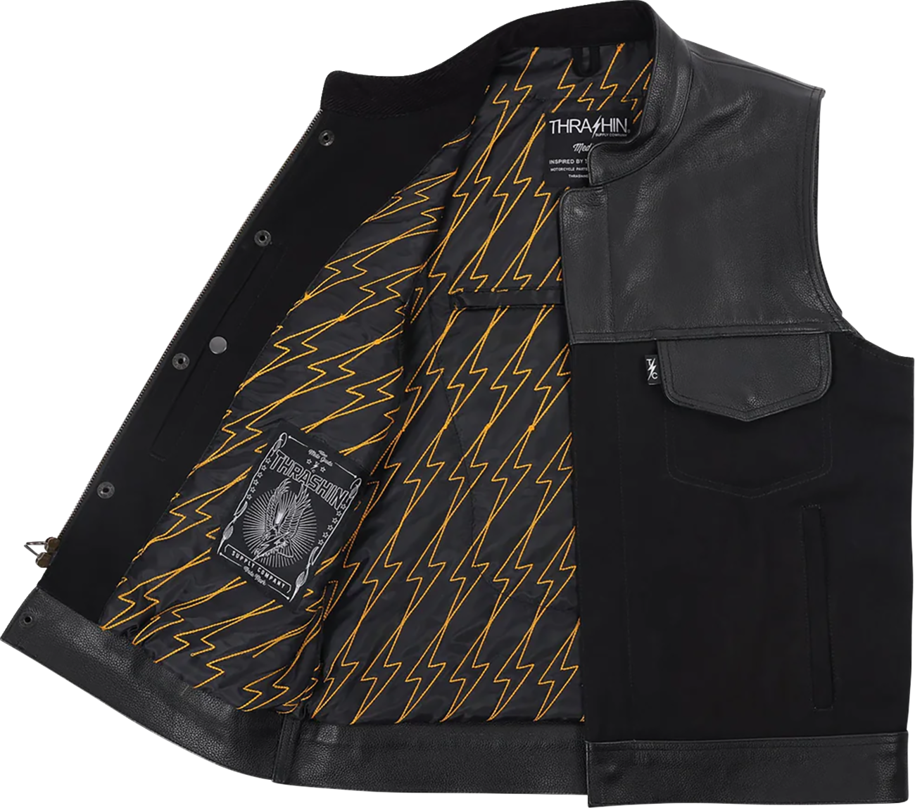 THRASHIN SUPPLY CO. Kanan Leather/Denim Riding Vest - Black - 3XL TMJ-13-13