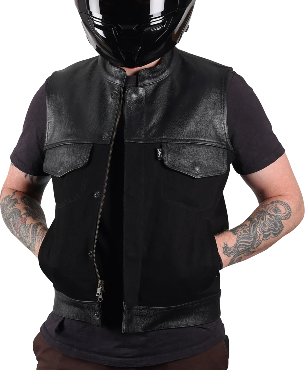 THRASHIN SUPPLY CO. Kanan Leather/Denim Riding Vest - Black - 2XL TMJ-13-12