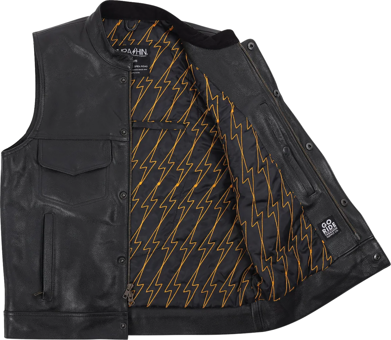 THRASHIN SUPPLY CO. Mulholland Leather Riding Vest - Black - Small TMJ-14-08