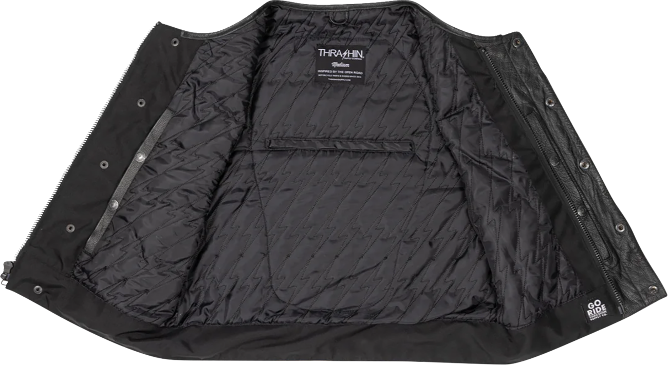 THRASHIN SUPPLY CO. Encinal Leather Shorty Riding Vest - Black - Medium TMJ-17-09