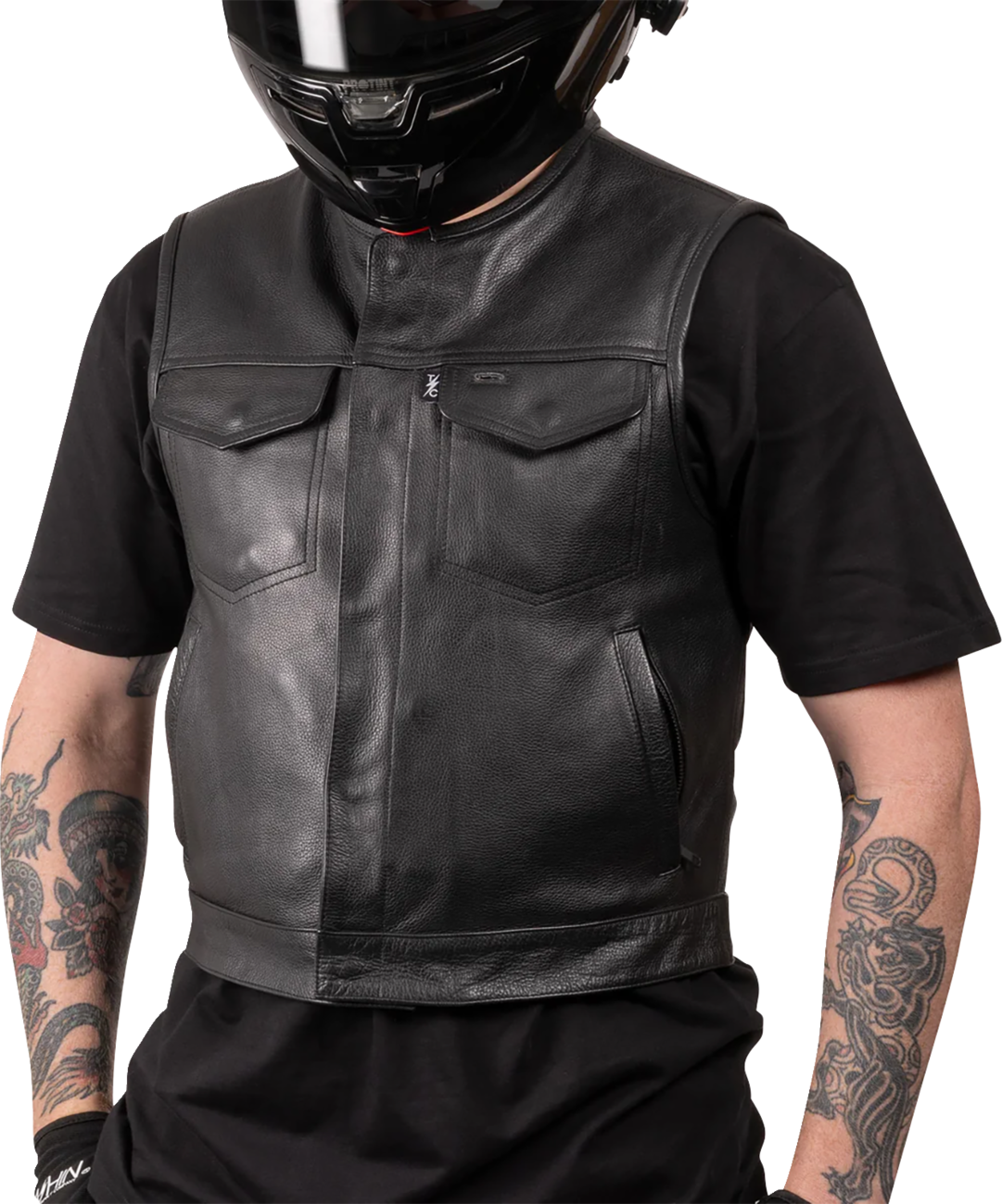 THRASHIN SUPPLY CO. Encinal Leather Shorty Riding Vest - Black - Medium TMJ-17-09