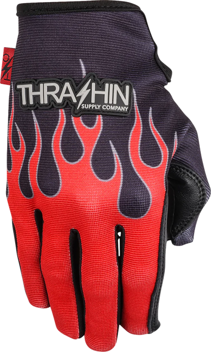THRASHIN SUPPLY CO. Stealth Leather Palm Flame Gloves - Red - Large SV1-21-10