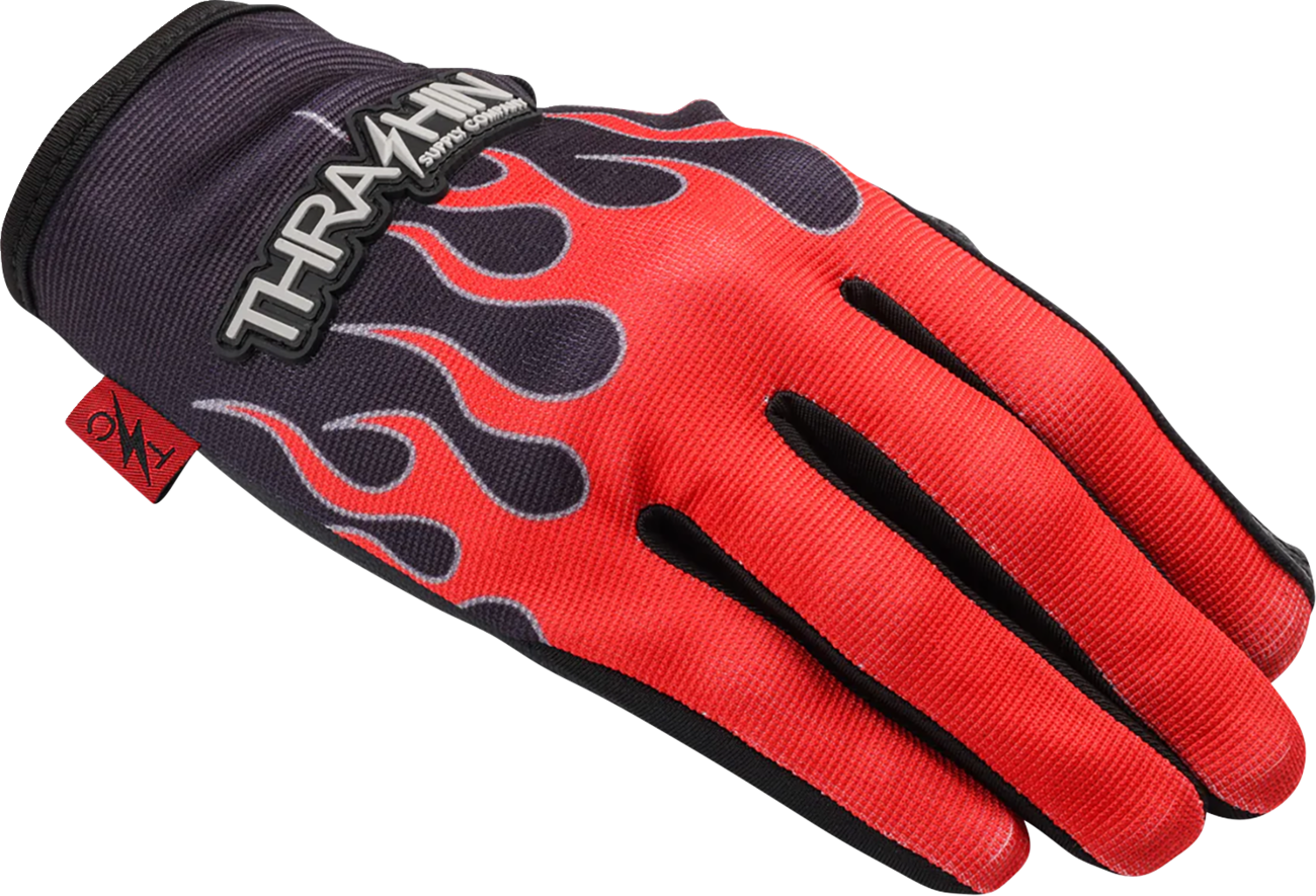 THRASHIN SUPPLY CO. Stealth Leather Palm Flame Gloves - Red - Large SV1-21-10