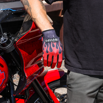 THRASHIN SUPPLY CO. Stealth Leather Palm Flame Gloves - Red - Large SV1-21-10