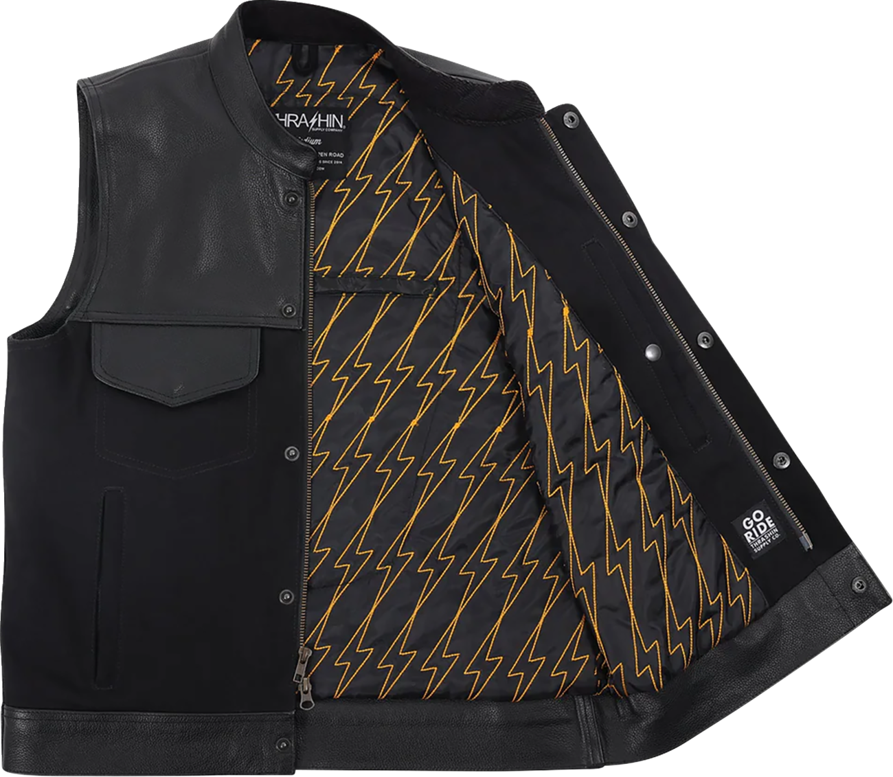 THRASHIN SUPPLY CO. Kanan Leather/Denim Riding Vest - Black - Small TMJ-13-08