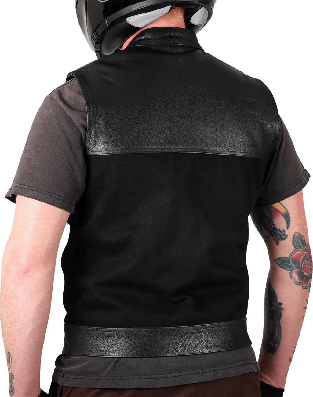 THRASHIN SUPPLY CO. Kanan Leather/Denim Riding Vest - Black - Small TMJ-13-08