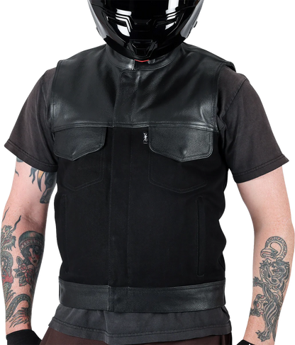THRASHIN SUPPLY CO. Kanan Leather/Denim Riding Vest - Black - Large TMJ-13-10