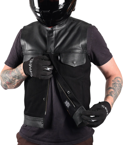 THRASHIN SUPPLY CO. Kanan Leather/Denim Riding Vest - Black - Large TMJ-13-10