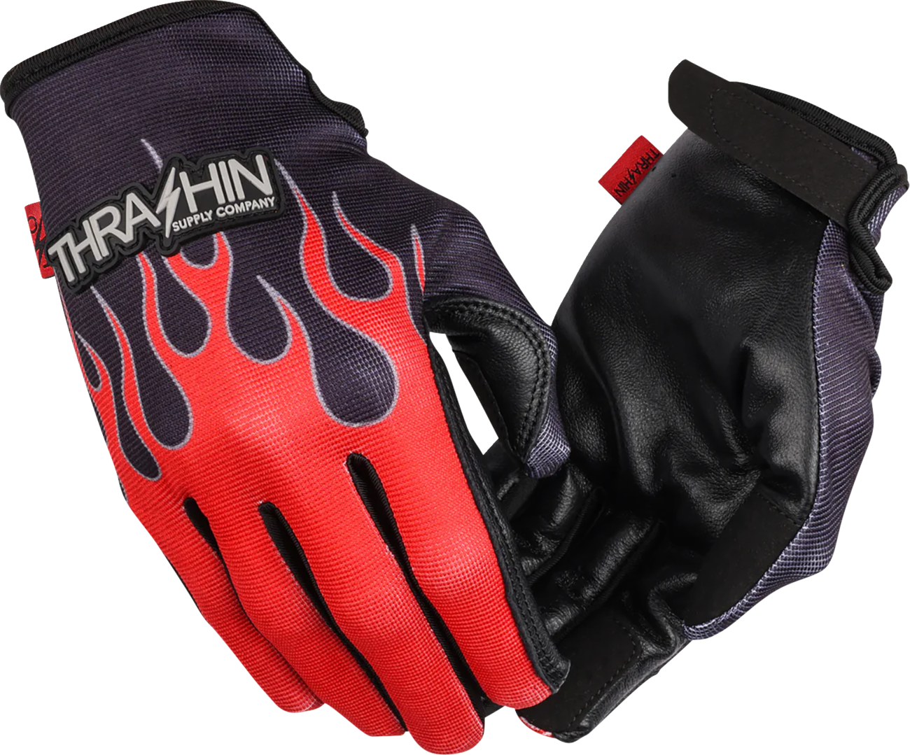 THRASHIN SUPPLY CO. Stealth Leather Palm Flame Gloves - Red - 2XL SV1-21-12
