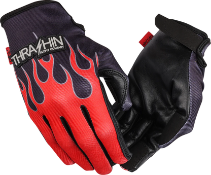 THRASHIN SUPPLY CO. Stealth Leather Palm Flame Gloves - Red - 2XL SV1-21-12