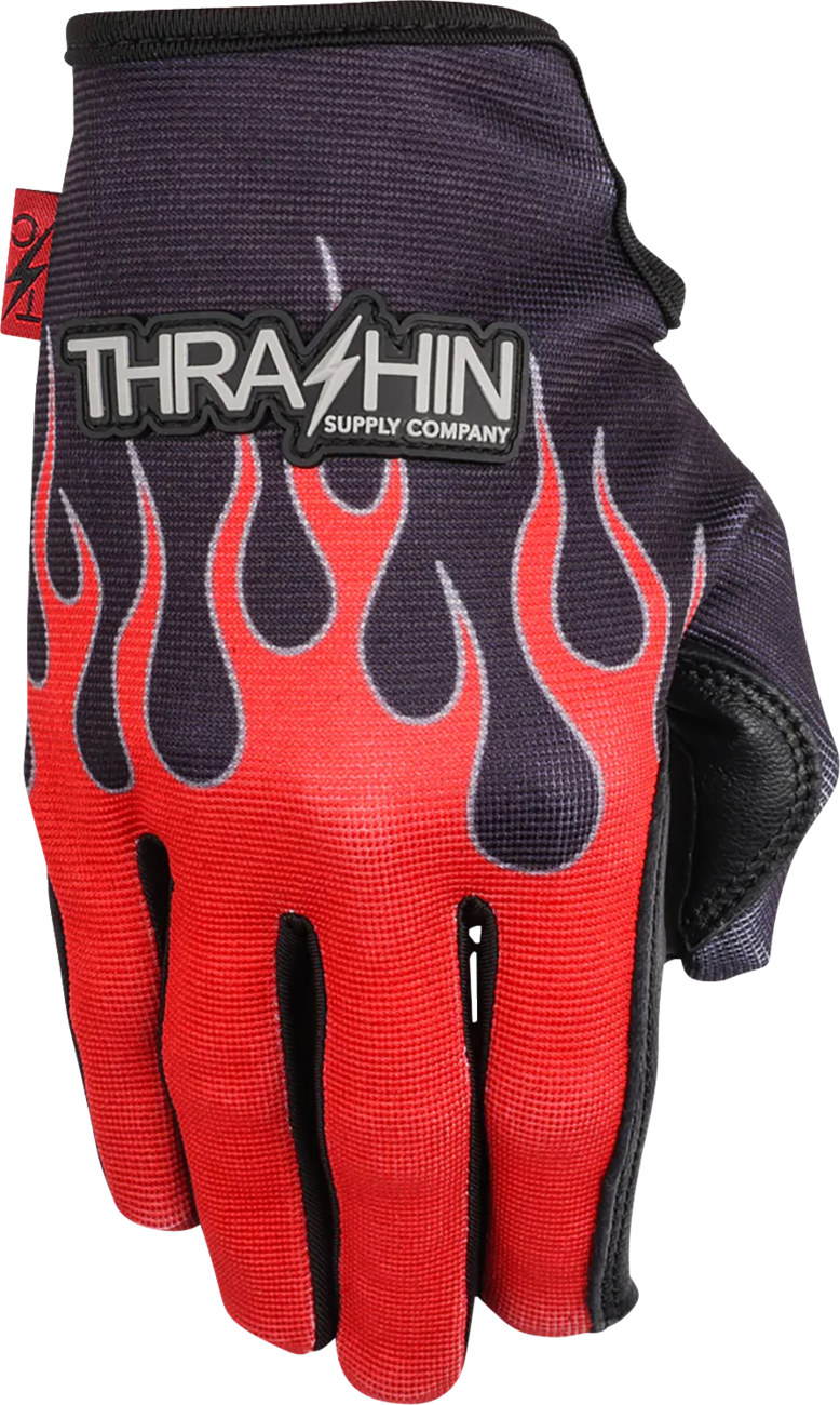 THRASHIN SUPPLY CO. Stealth Leather Palm Flame Gloves - Red - 2XL SV1-21-12
