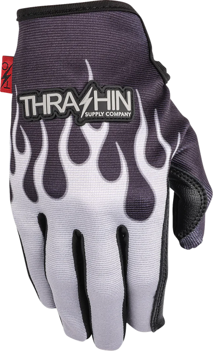 THRASHIN SUPPLY CO. Stealth Leather Palm Flame Gloves - Gray - Medium SV1-22-09