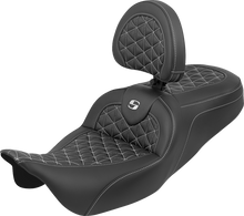 SADDLEMEN RoadSofa™ Tri Gripper Seat - Standard Reach - White Stitch - w/ Backrest - FLH/FLT '08-'25 808-07B-210B6