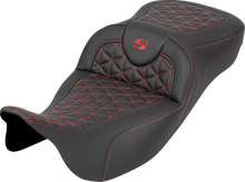 SADDLEMEN RoadSofa™ Tri Gripper Seat - Extended Reach - Red Stitch - w/o Backrest - FLH/FLT '08-'25 808-07B-21104