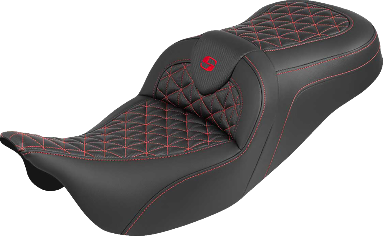SADDLEMEN RoadSofa™ Tri Gripper Seat - Standard Reach - Red Stitch - w/o Backrest - FLH/FLT '08-'25 808-07B-21004