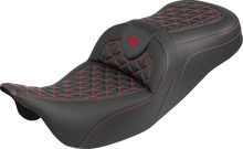 SADDLEMEN RoadSofa™ Tri Gripper Seat - Standard Reach - Red Stitch - w/o Backrest - FLH/FLT '08-'25 808-07B-21004