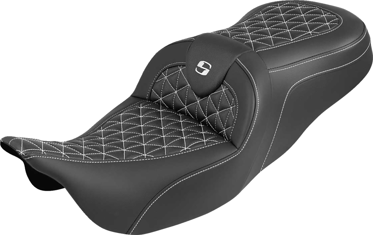 SADDLEMEN RoadSofa™ Tri Gripper Seat - Standard Reach - White Stitch - w/o Backrest - FLH/FLT '08-'25 808-07B-21006
